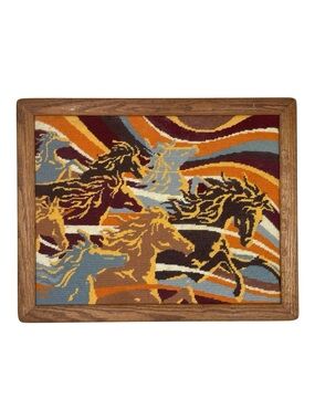 Vintage Horse Needlepoint Framed Wall Artwork